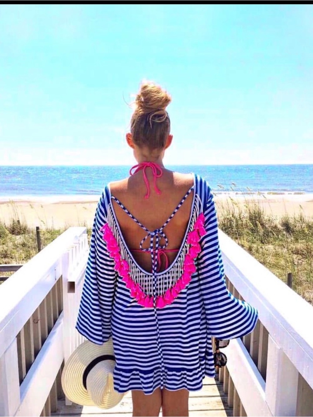 Navy and White Striped Ruffle Hem Tunic